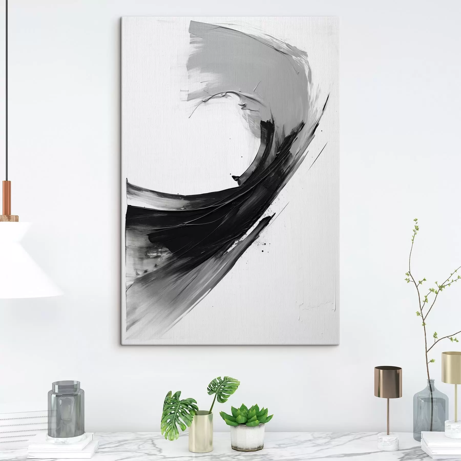 Papier peint Coulées de pinceau noires abstraites sur fond blanc s48326