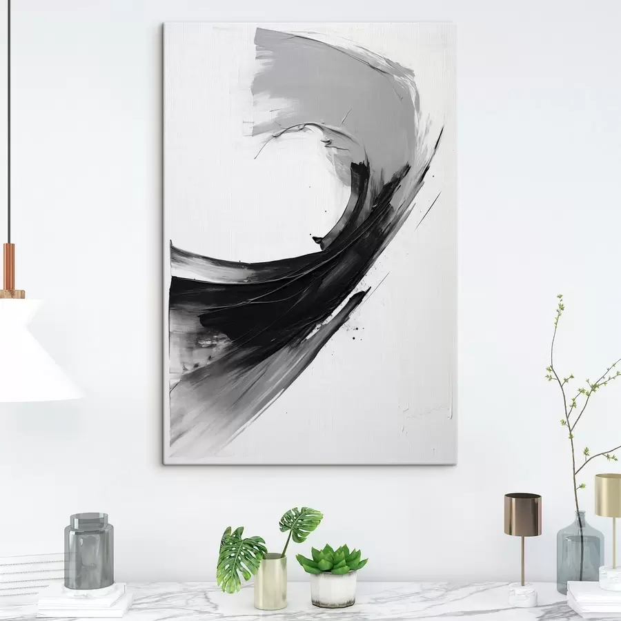 Tableau Coulées de pinceau noires abstraites sur fond blanc s48326