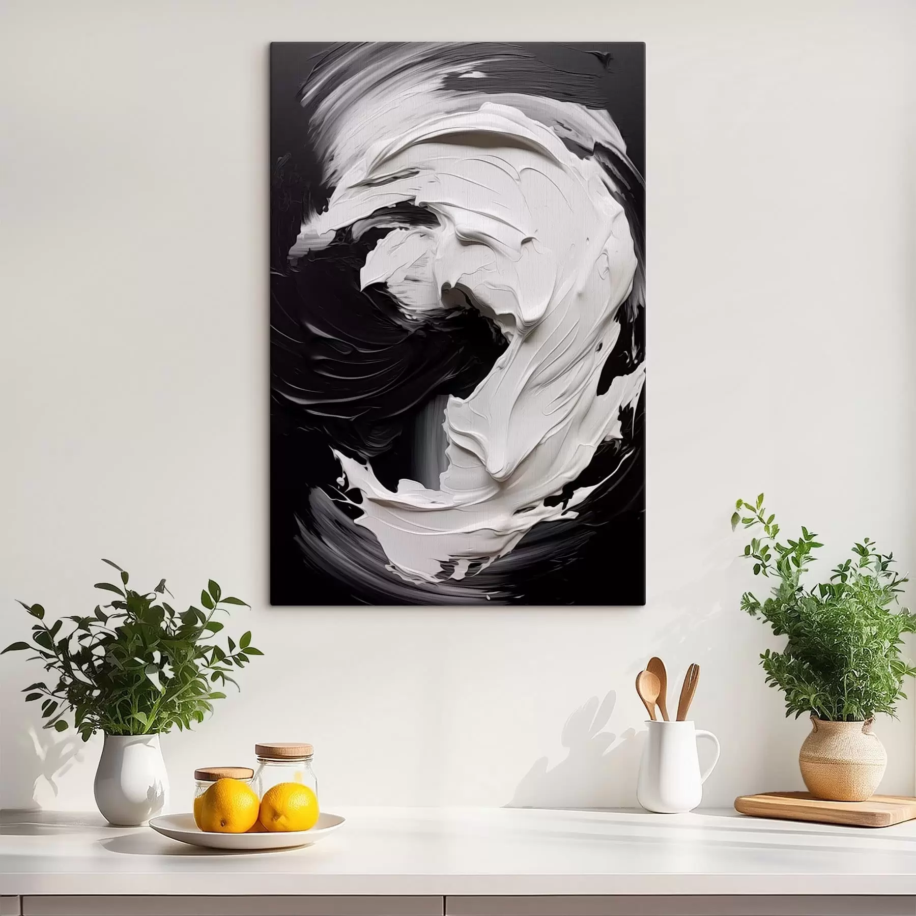 Tableau Traits abstraits en noir et blanc texturés s48333