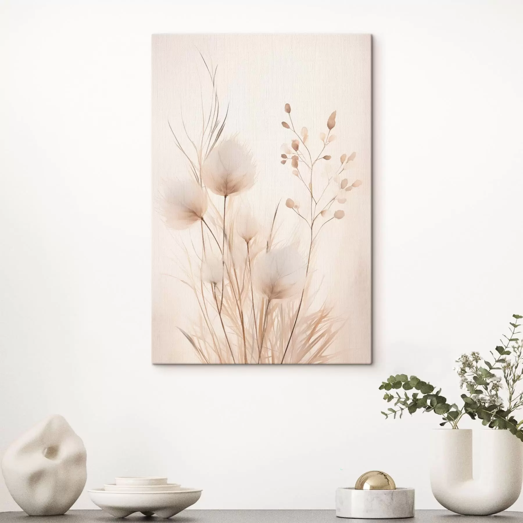 Papier peint Plantes de campagne délicates dans des tons beiges s48346