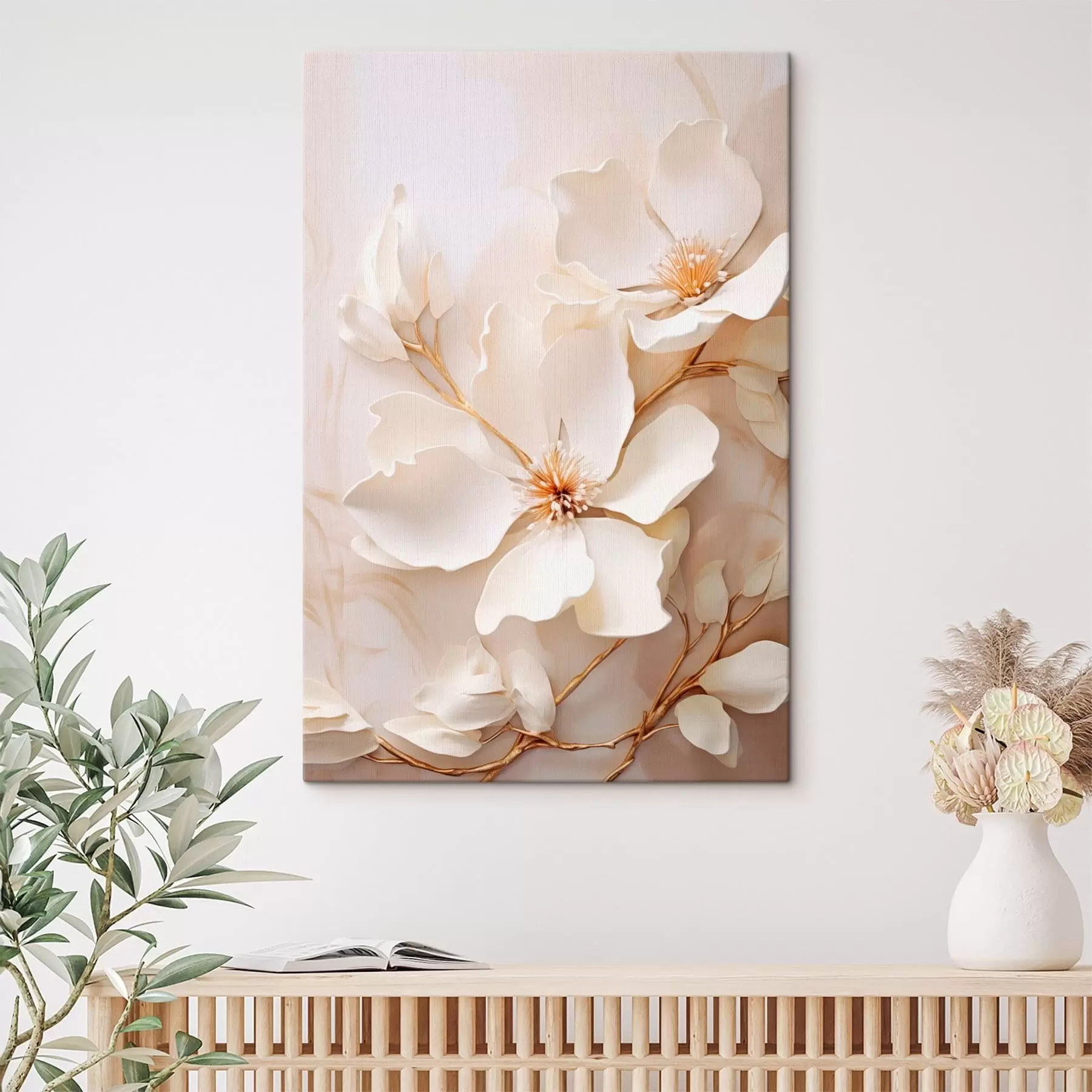 Tableau Des fleurs claires aux tiges fines sur un fond pastel s48348