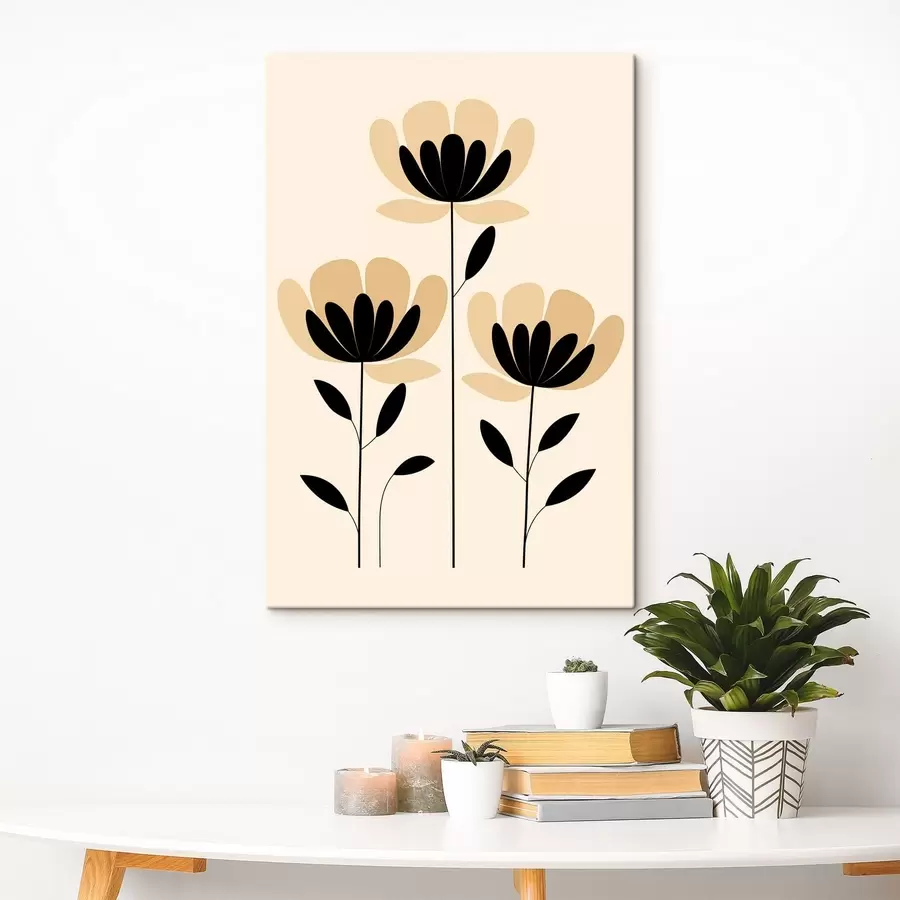 Tableau Fleurs minimalistes dans un style noir et beige s48353