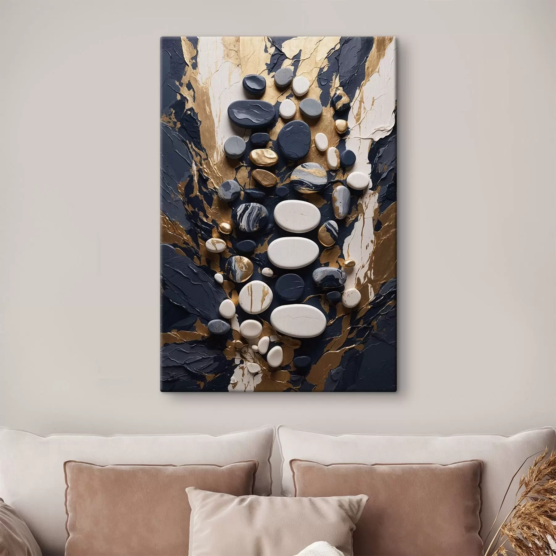 Tableau Composition abstraite de pierres dans des tons bleu foncé s48357