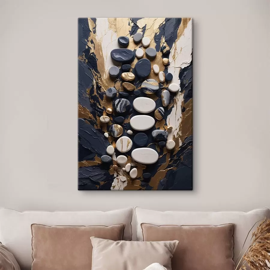 Tableau Composition abstraite de pierres dans des tons bleu foncé s48357