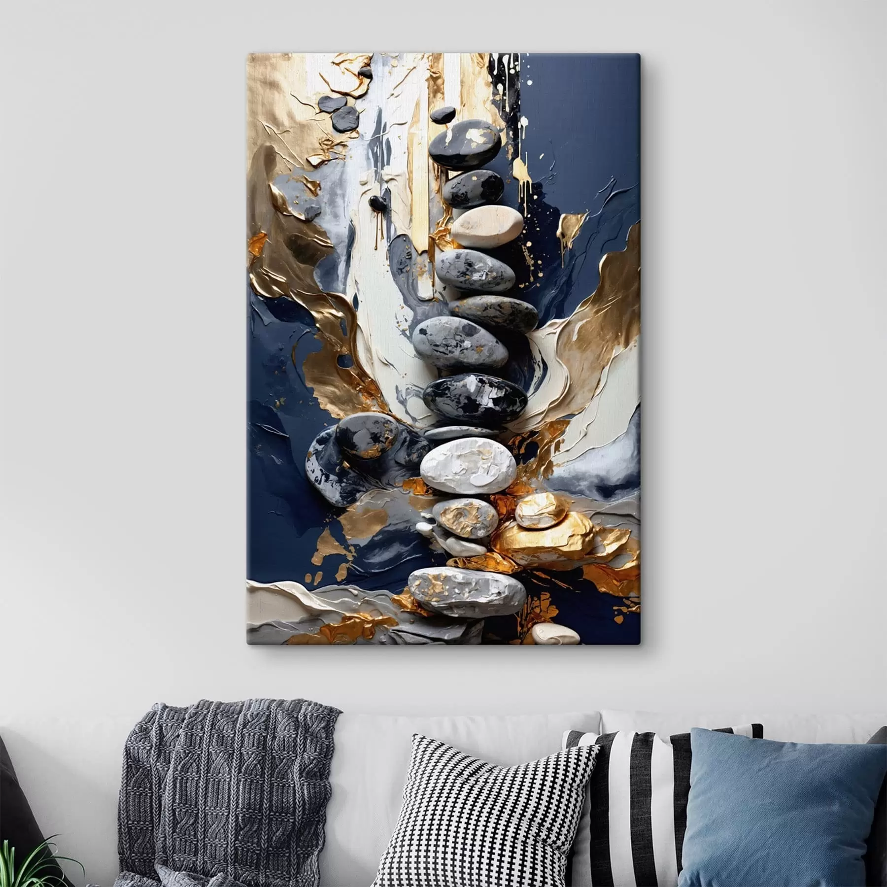 Tableau Composition abstraite avec des pierres et des traits texturés s48362