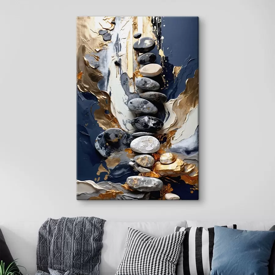 Tableau Composition abstraite avec des pierres et des traits texturés s48362