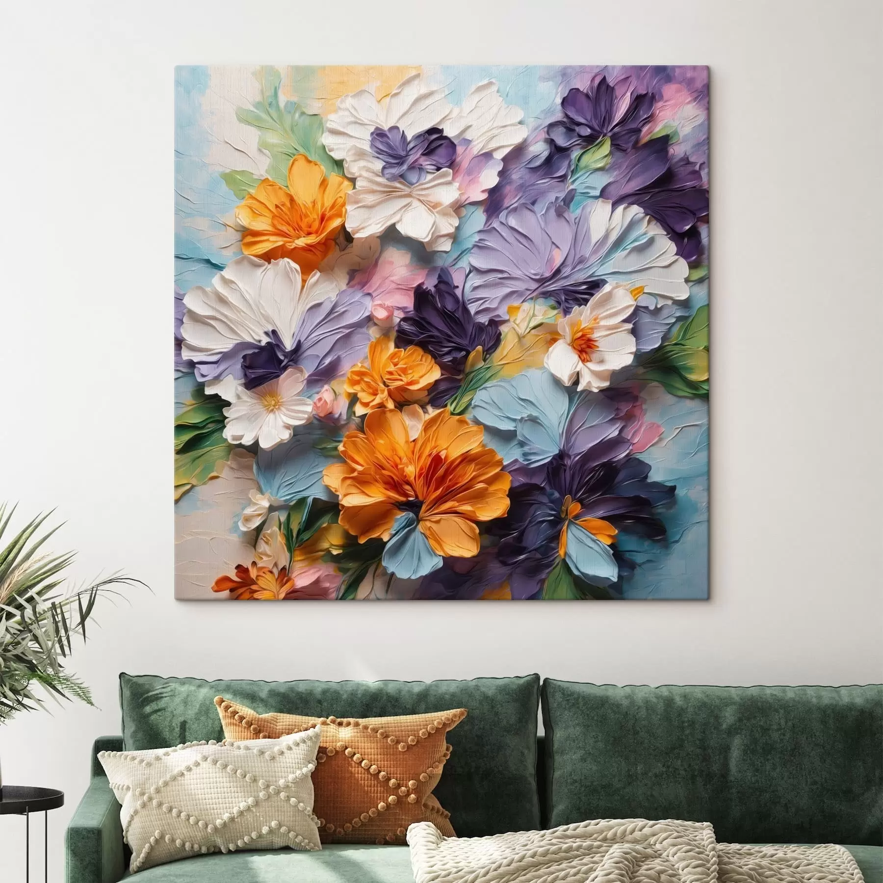Tableau Des fleurs aux couleurs vives et aux textures variées sur un fond pastel s48363