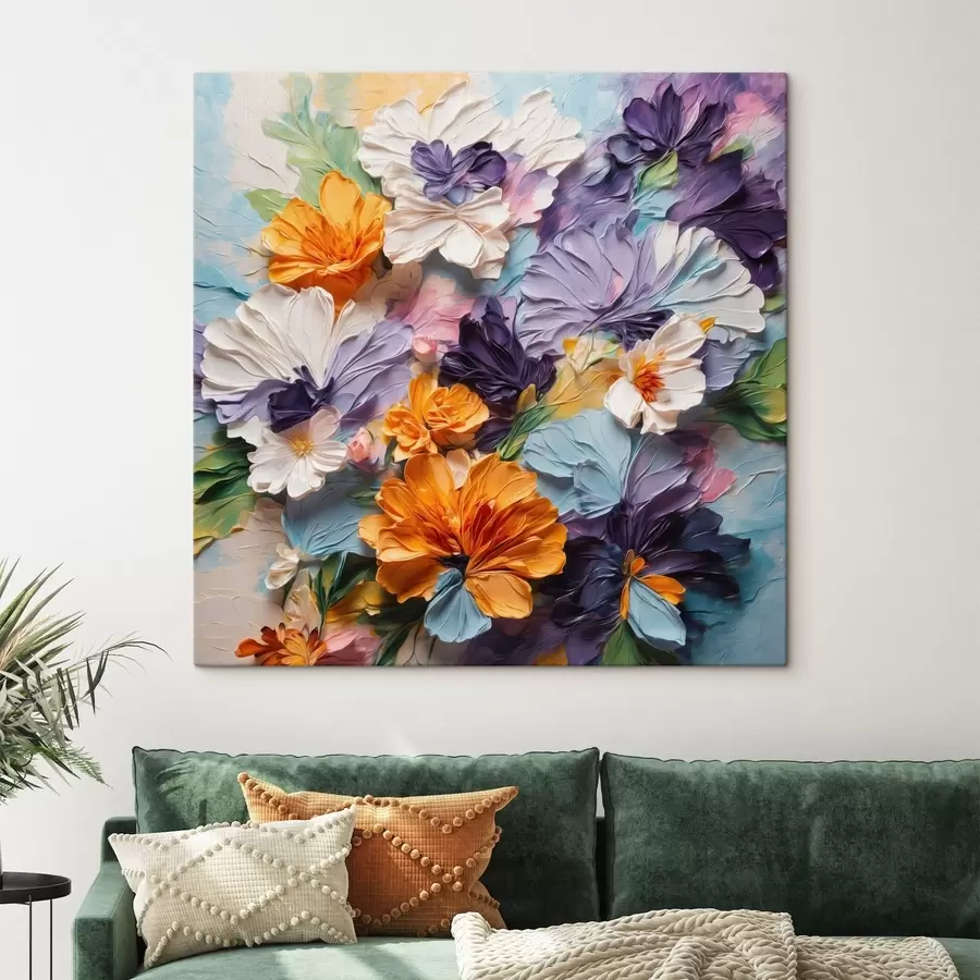 Tableau Des fleurs aux couleurs vives et aux textures variées sur un fond pastel s48363