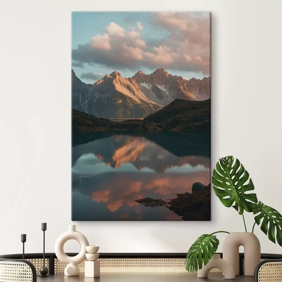 Tableau Paysage de montagne avec reflet sur le lac s48493