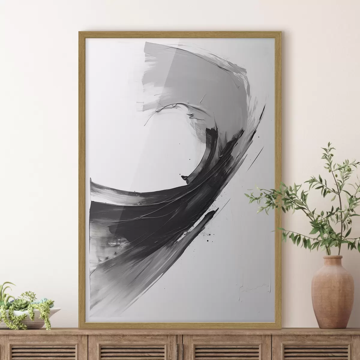 Poster Coulées de pinceau noires abstraites sur fond blanc f48326