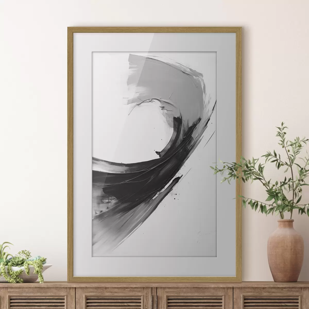 Poster Coulées de pinceau noires abstraites sur fond blanc f48326