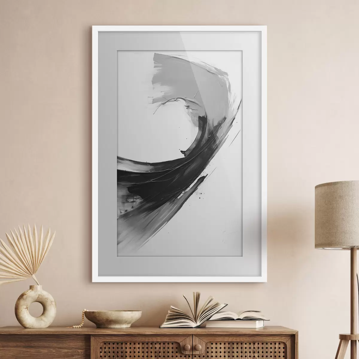 Poster Coulées de pinceau noires abstraites sur fond blanc f48326