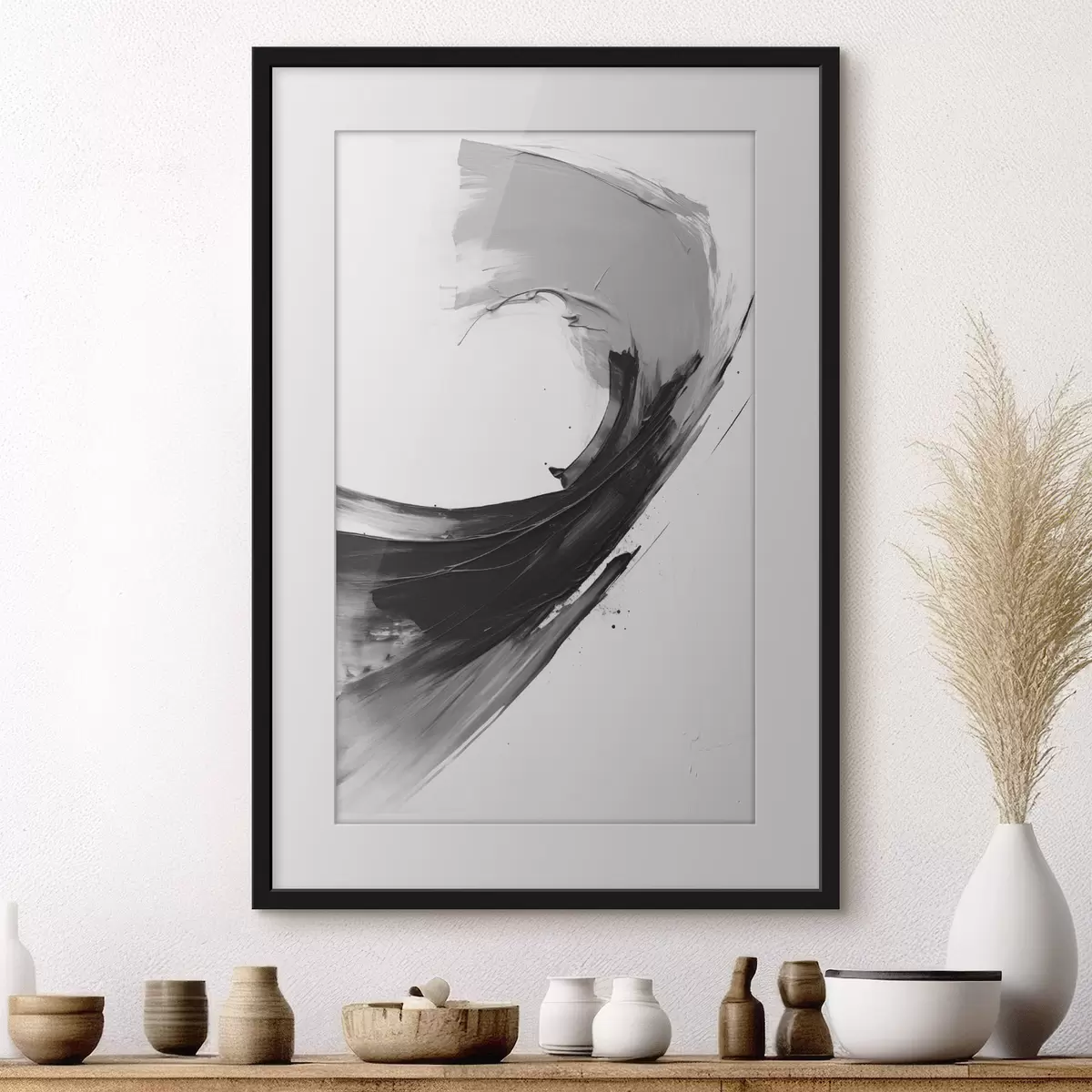 Poster Coulées de pinceau noires abstraites sur fond blanc f48326