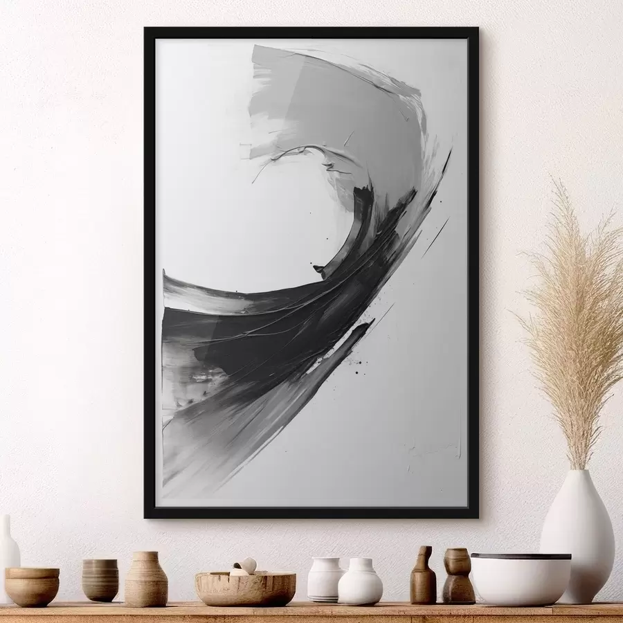 Papier peint Coulées de pinceau noires abstraites sur fond blanc f48326