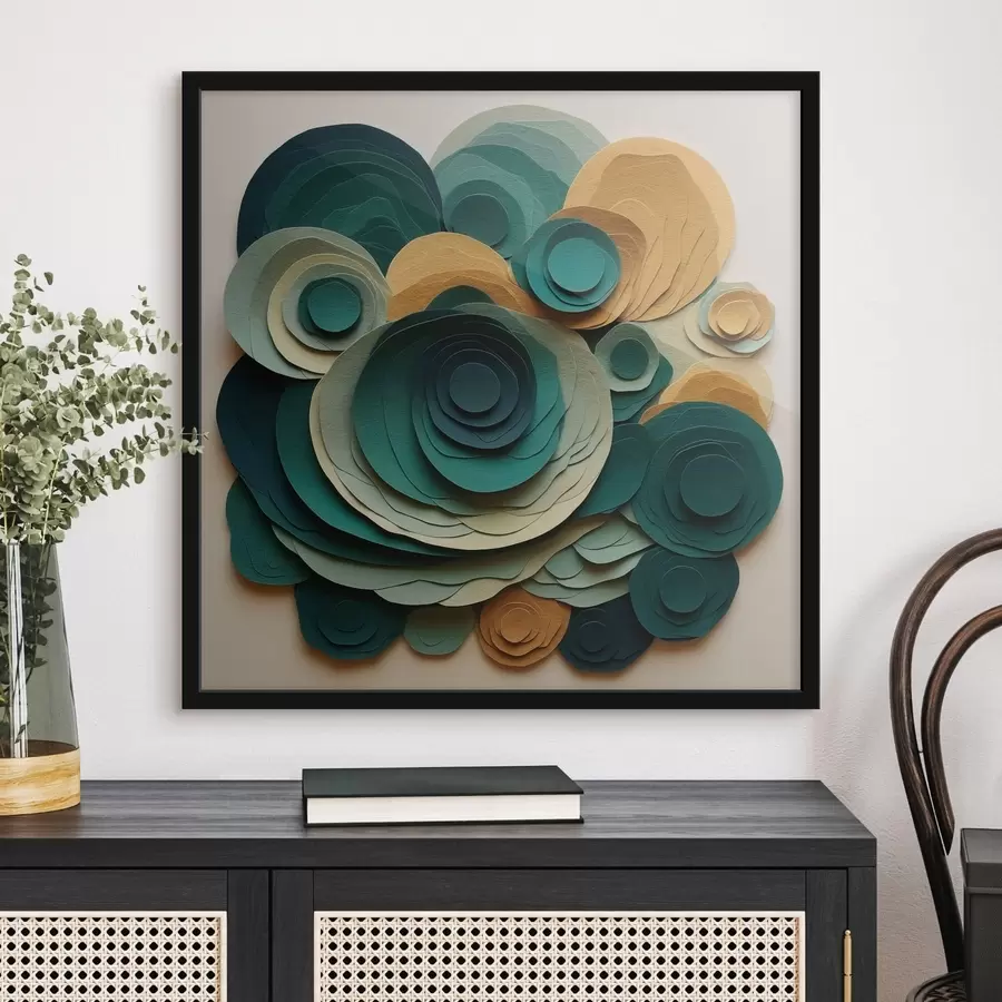 Papier peint Cercles de papier superposés dans des tons verts et beiges f48332