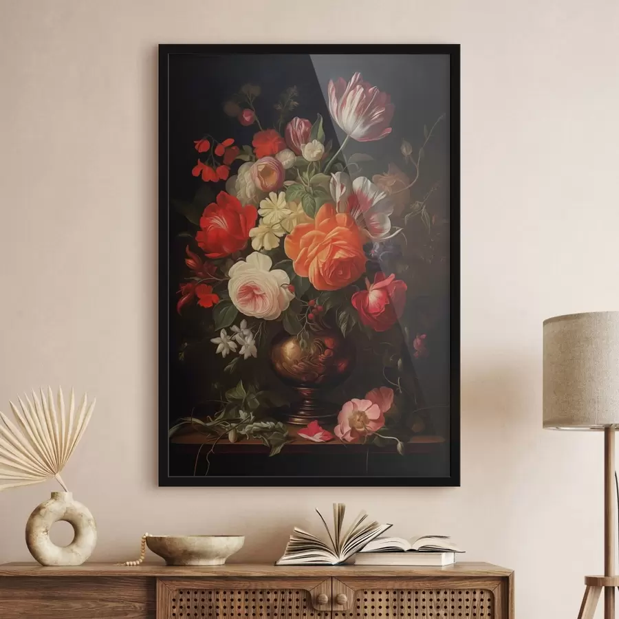 Papier peint Bouquet de fleurs dans un vase sur fond sombre f48351