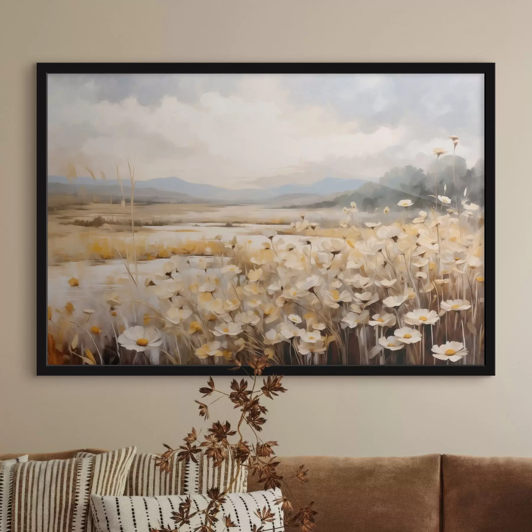 Papier peint Fleurs des champs au bord de l'eau, dans un style pictural tout en douceur f48354