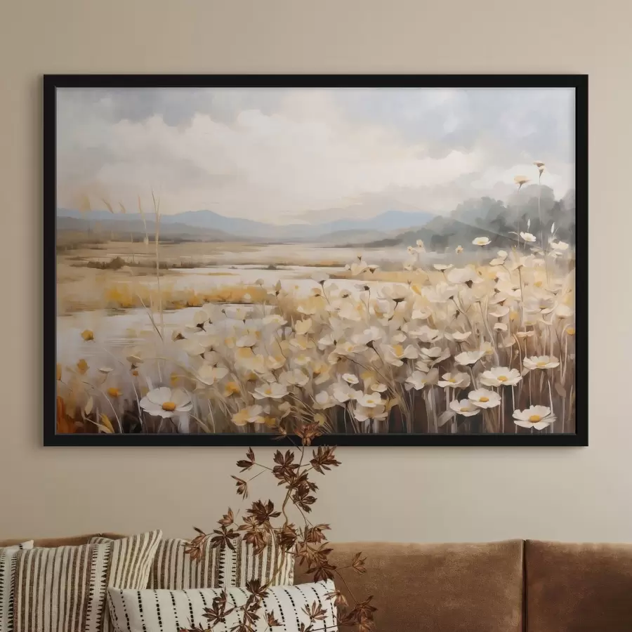 Papier peint Fleurs des champs au bord de l'eau, dans un style pictural tout en douceur f48354