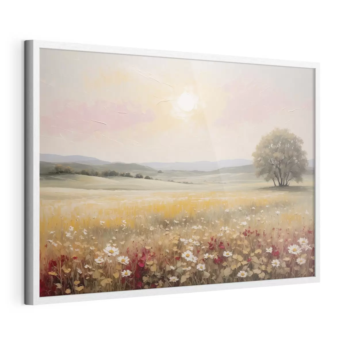 Poster Paysage avec un champ de fleurs et un arbre à l'horizon f48355