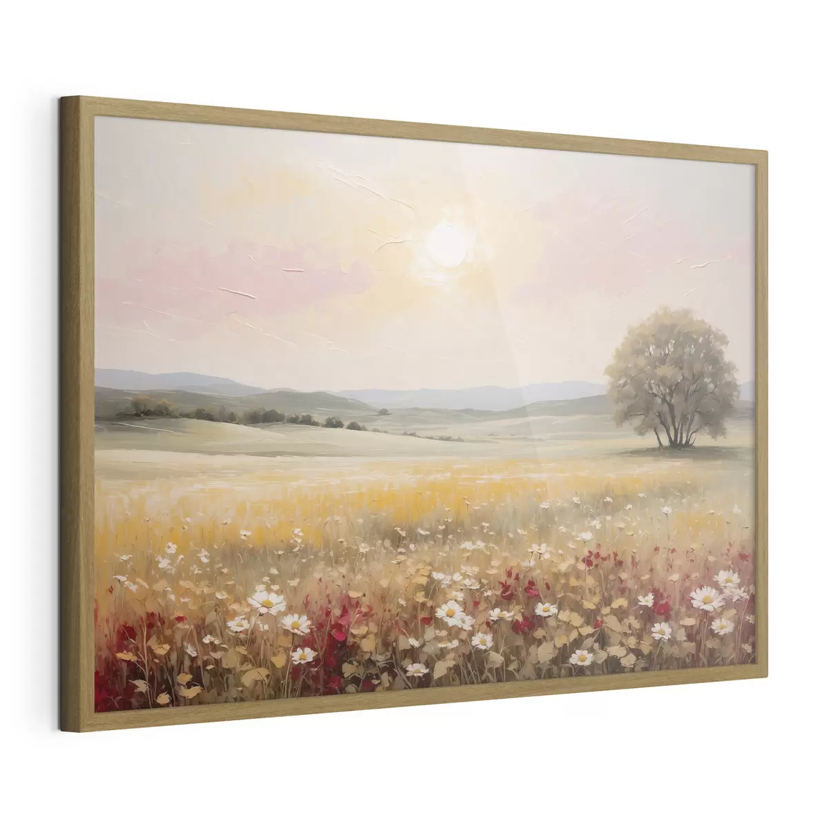 Poster Paysage avec un champ de fleurs et un arbre à l'horizon f48355