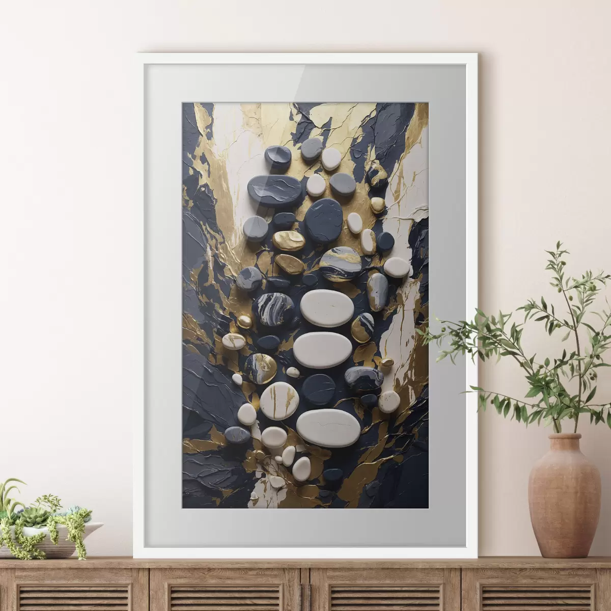 Poster Composition abstraite de pierres dans des tons bleu foncé f48357