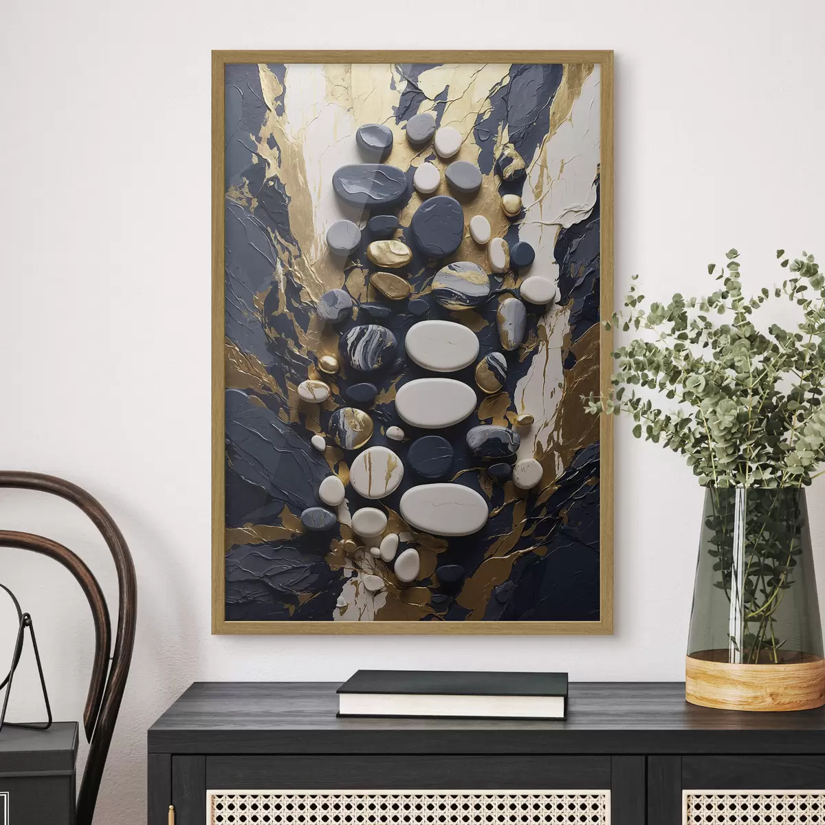 Poster Composition abstraite de pierres dans des tons bleu foncé f48357