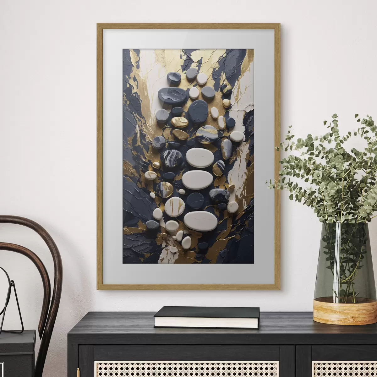 Poster Composition abstraite de pierres dans des tons bleu foncé f48357