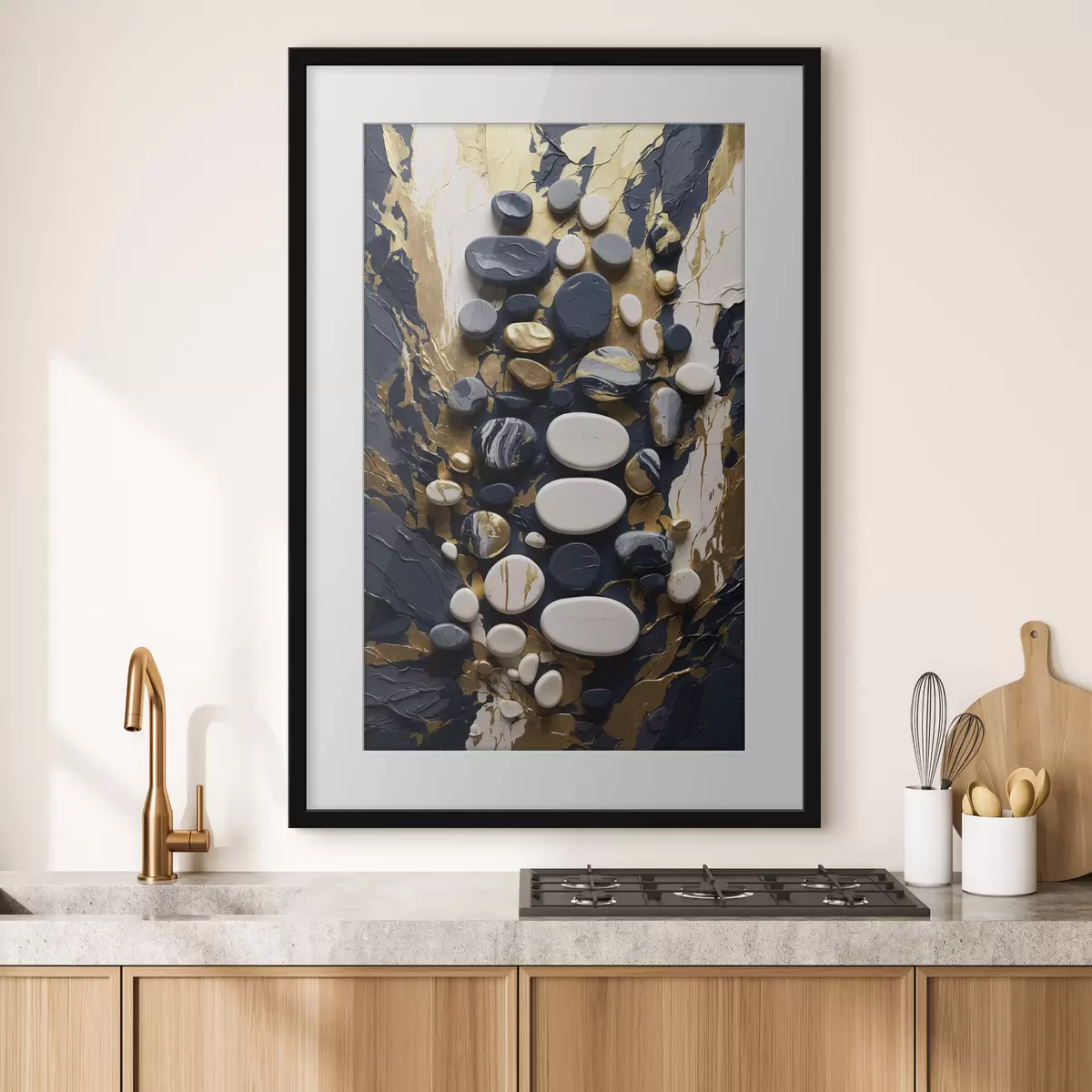 Poster Composition abstraite de pierres dans des tons bleu foncé f48357
