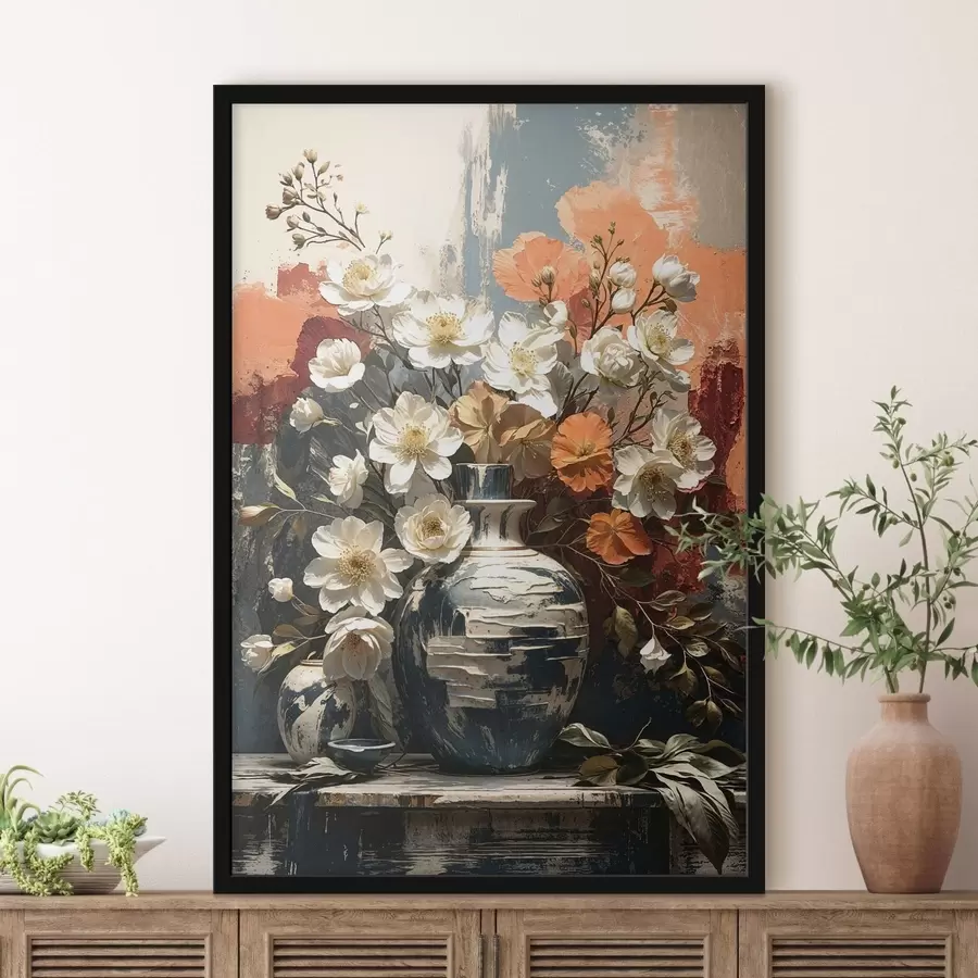 Papier peint Des fleurs dans des vases devant un mur texturé f48360