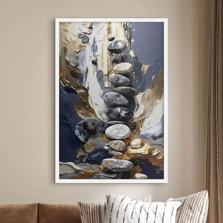 Papier peint Composition abstraite avec des pierres et des traits texturés f48362