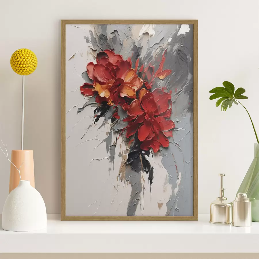Papier peint Des fleurs rouges aux traits texturés sur un fond clair f48365