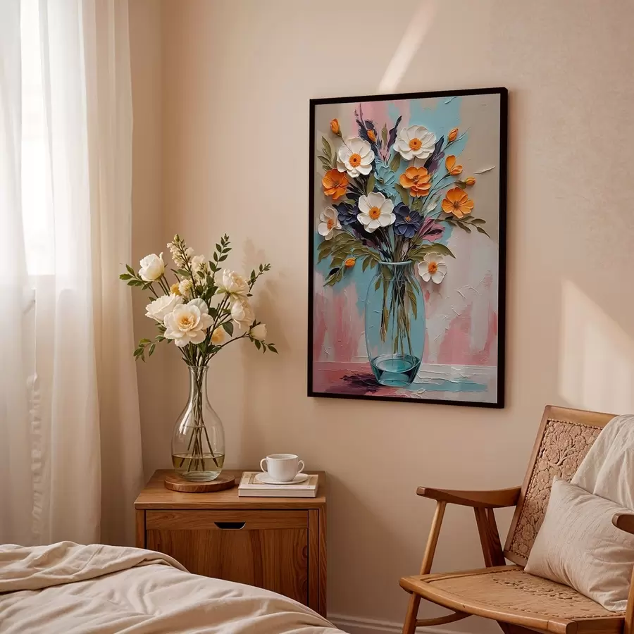 Papier peint Bouquet de fleurs dans un vase en verre sur fond coloré f48488