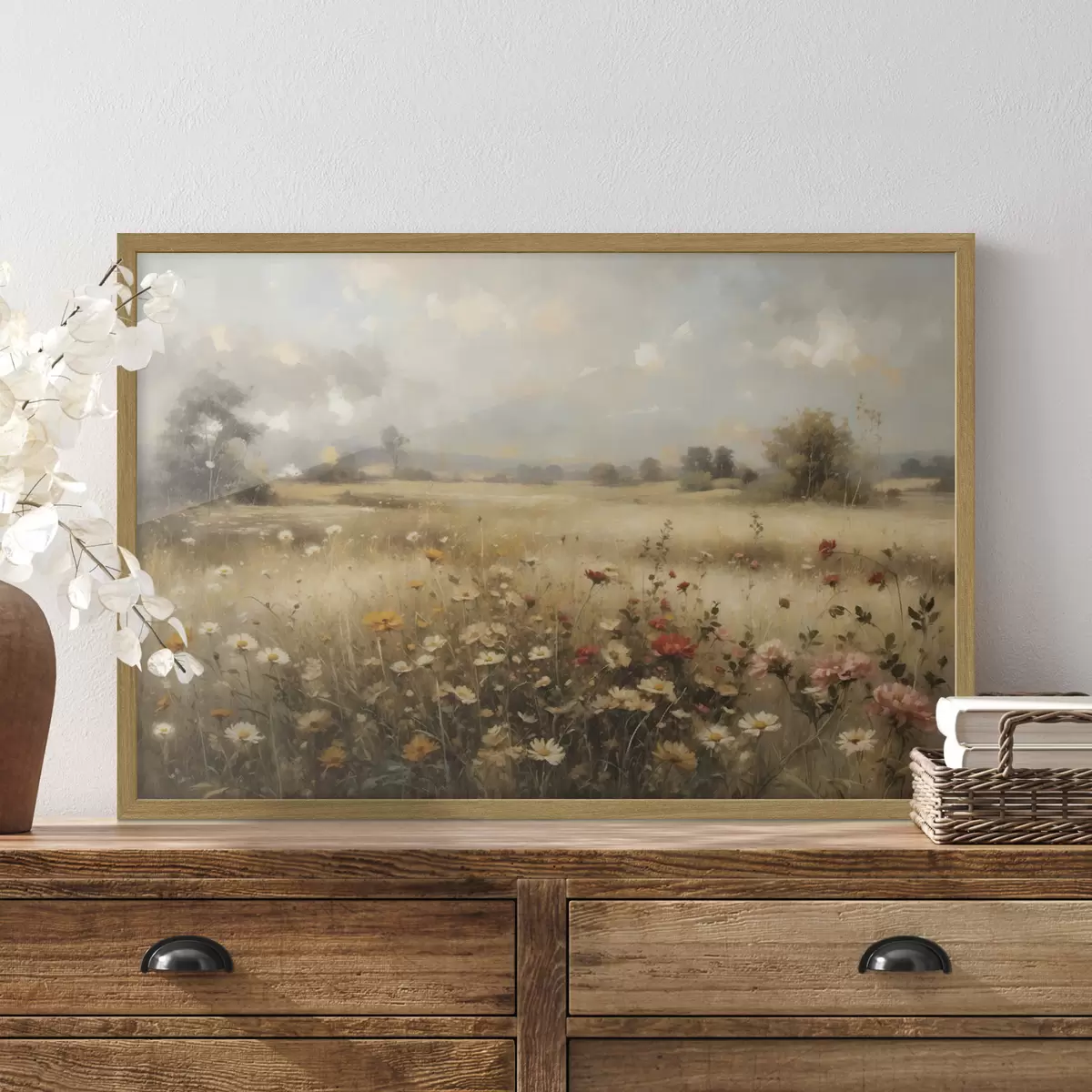 Poster Champ de fleurs sauvages baigné d'une douce lumière f48491