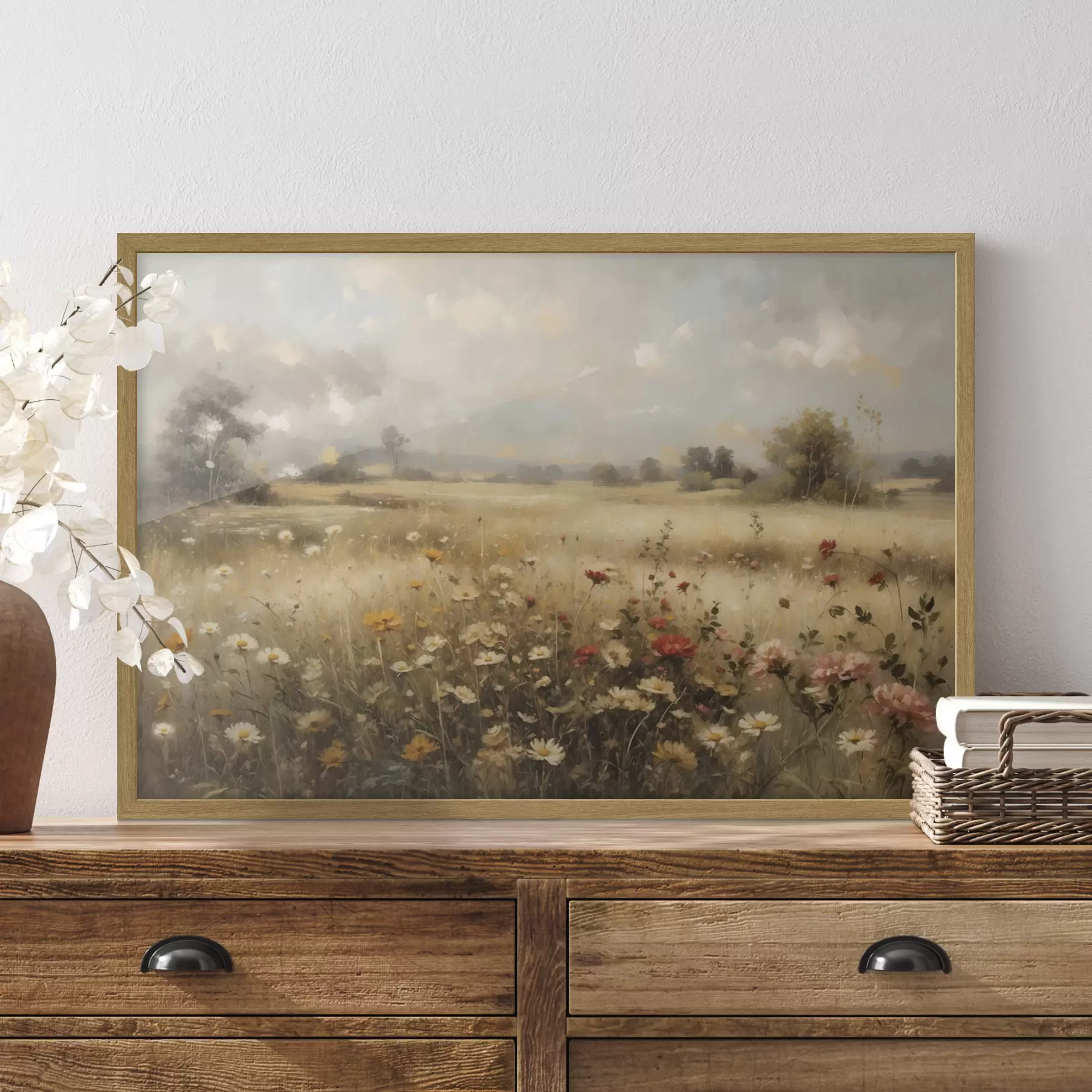 Papier peint Champ de fleurs sauvages baigné d'une douce lumière f48491