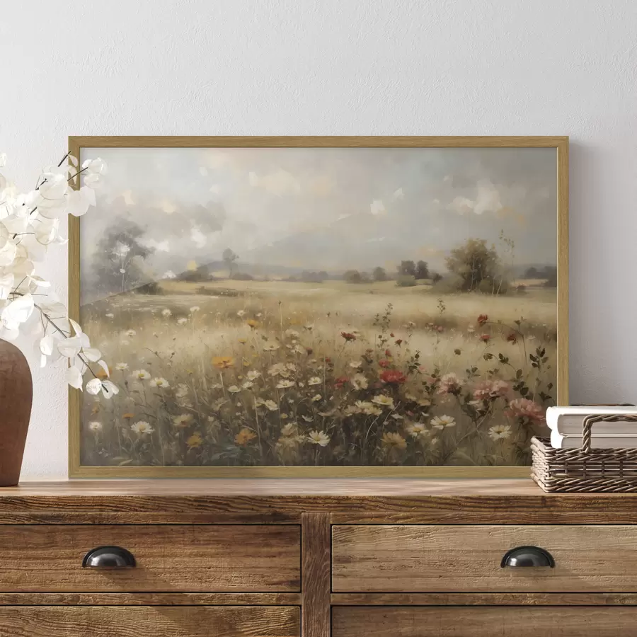 Papier peint Champ de fleurs sauvages baigné d'une douce lumière f48491