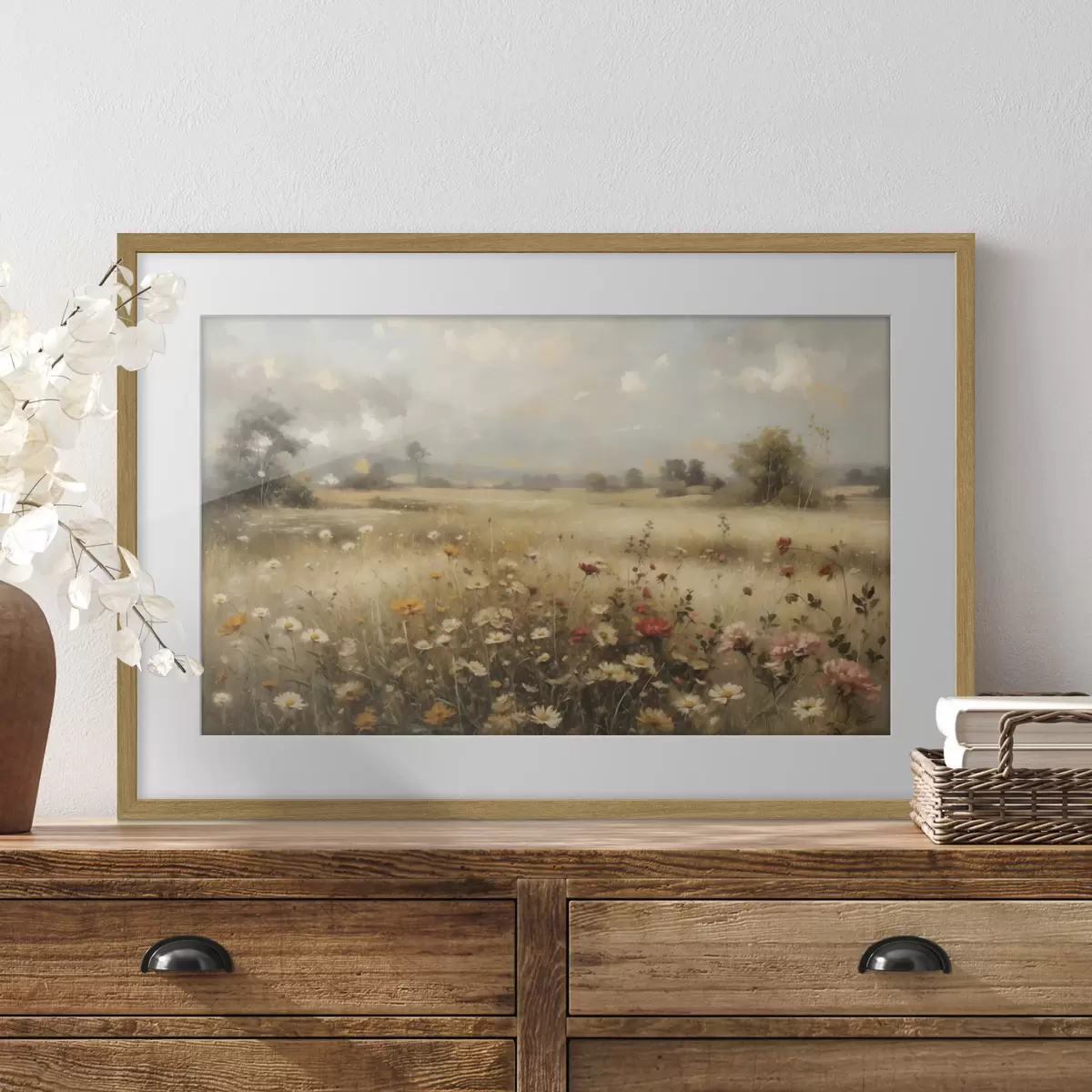 Poster Champ de fleurs sauvages baigné d'une douce lumière f48491