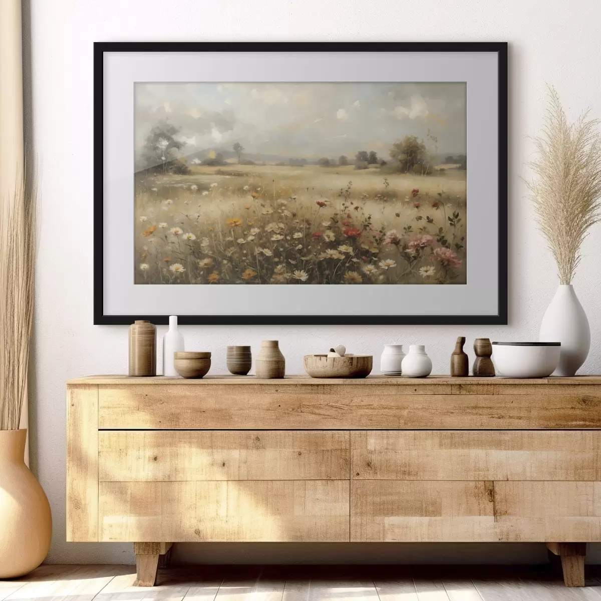 Poster Champ de fleurs sauvages baigné d'une douce lumière f48491