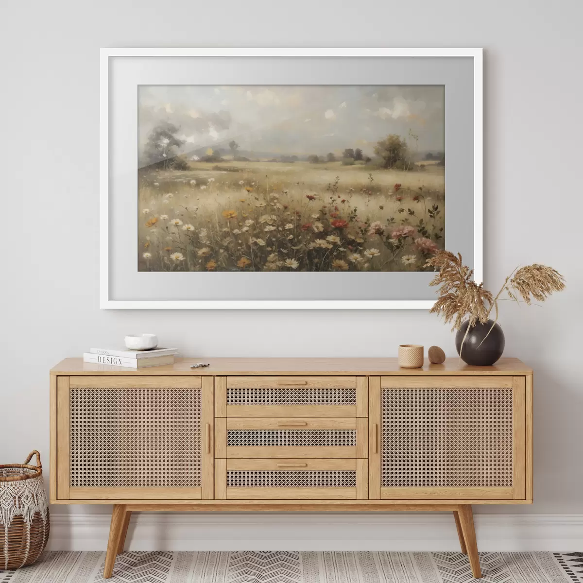 Poster Champ de fleurs sauvages baigné d'une douce lumière f48491