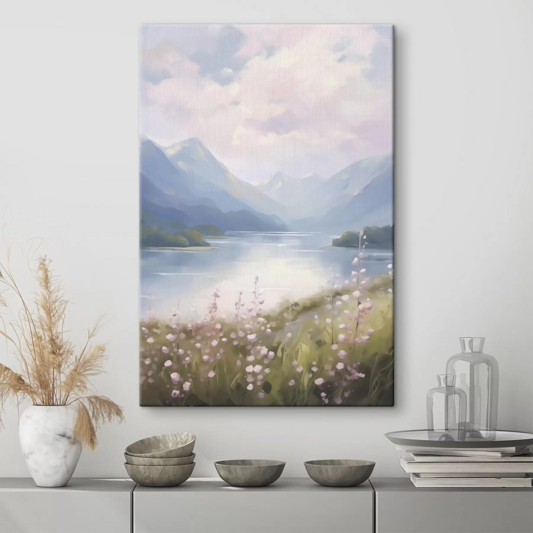 Tableau Peinture représentant un lac de montagne s48504
