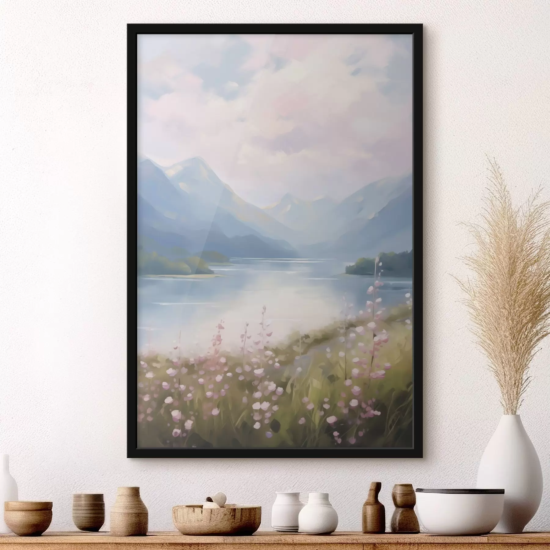 Papier peint Peinture représentant un lac de montagne f48504