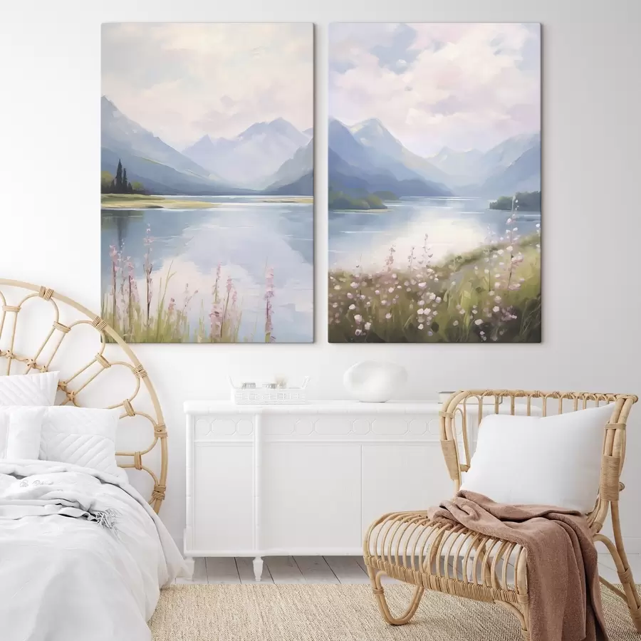 Tableau Lac près des montagnes imitation de peinture m30248