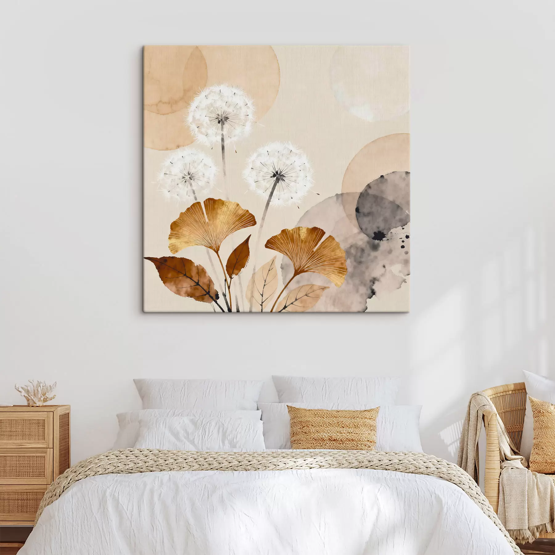 Tableau Désignation : pissenlits et feuilles de ginkgo s48279