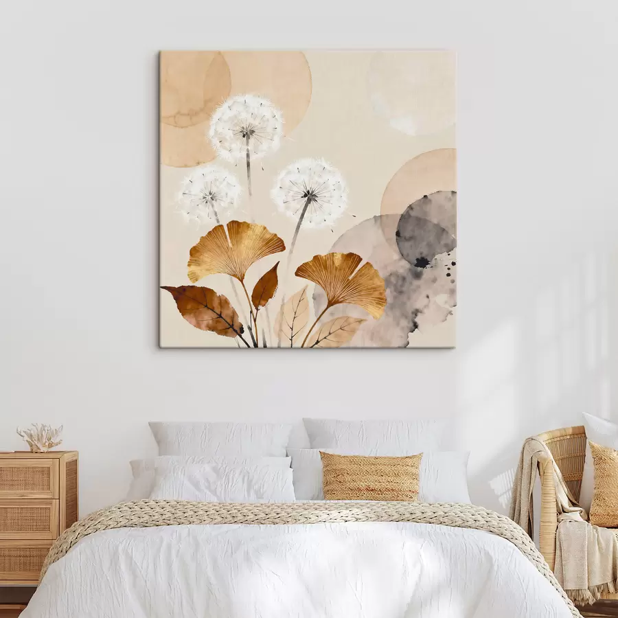 Tableau Désignation : pissenlits et feuilles de ginkgo s48279