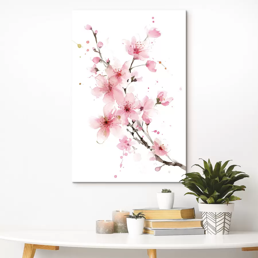Tableau une branche d'abricotier en fleurs, dans un style aquarelle s48521