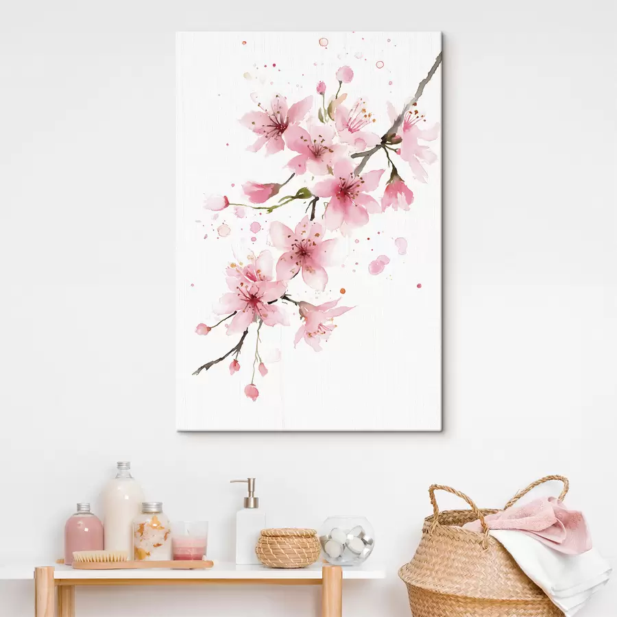 Tableau une branche d'abricotier en fleurs, dans un style aquarelle s48522