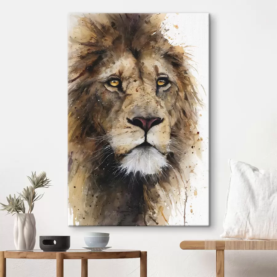 Tableau un lion majestueux peint à l'aquarelle s48525