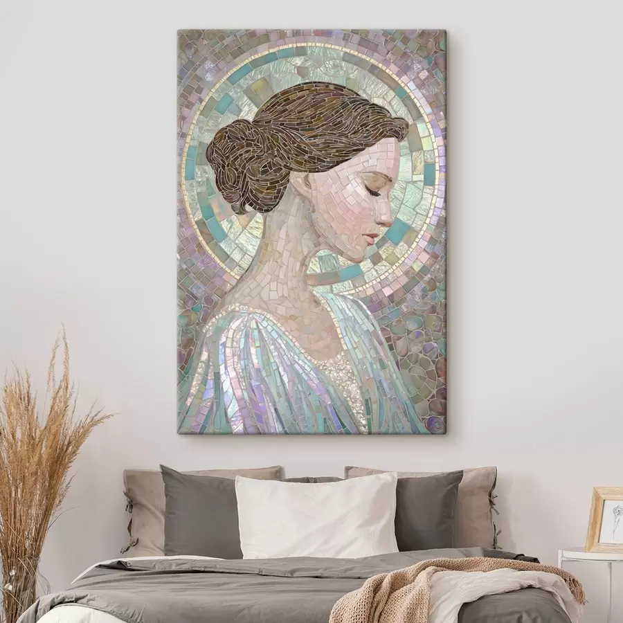 Tableau le profil d'une femme dans un style vitrail s48551