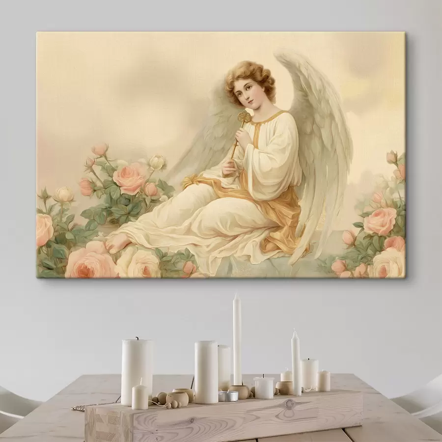 Tableau un ange parmi les fleurs, dans le style de la peinture à l'huile s48554