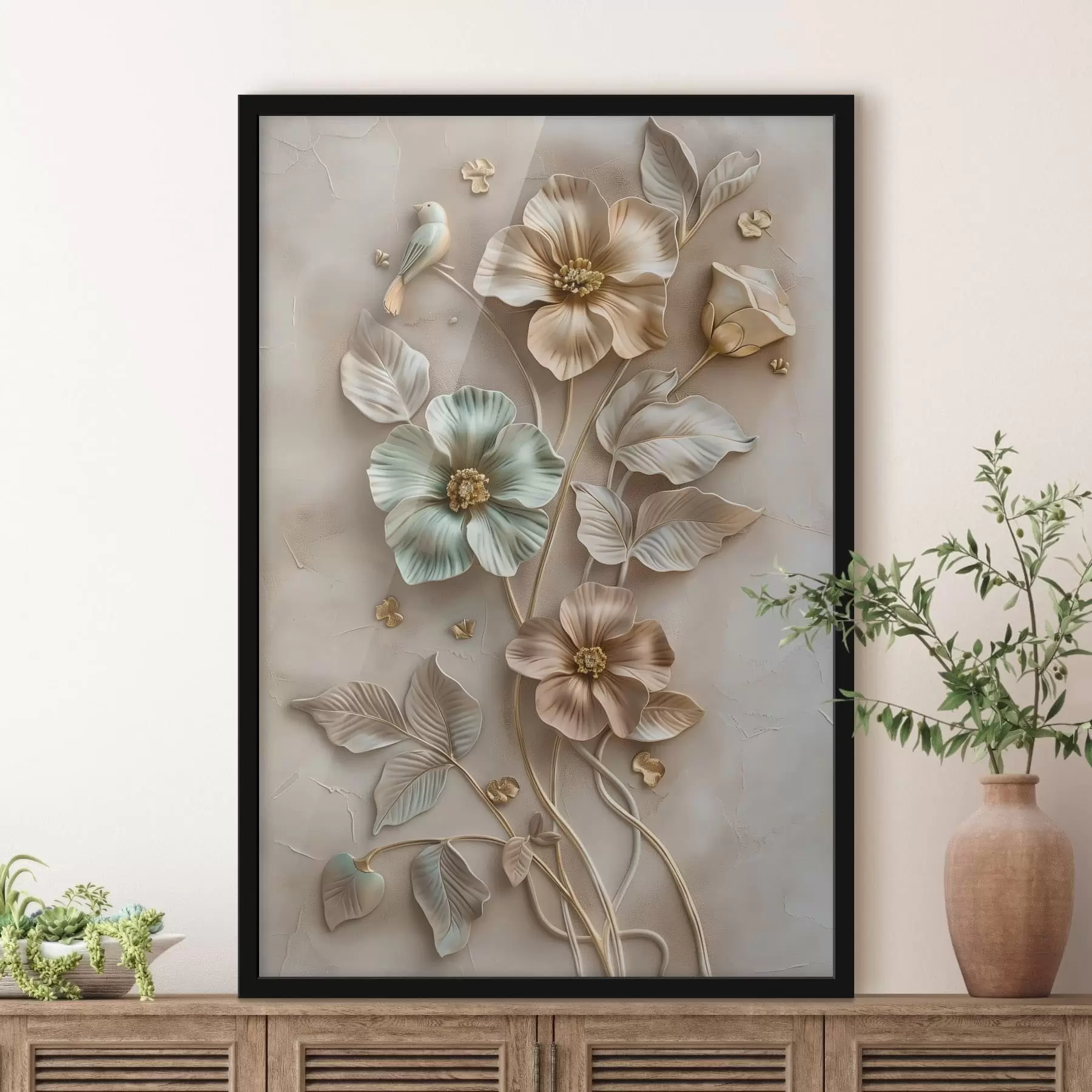 Papier peint une branche d'abricotier en fleurs, dans un style aquarelle f48527