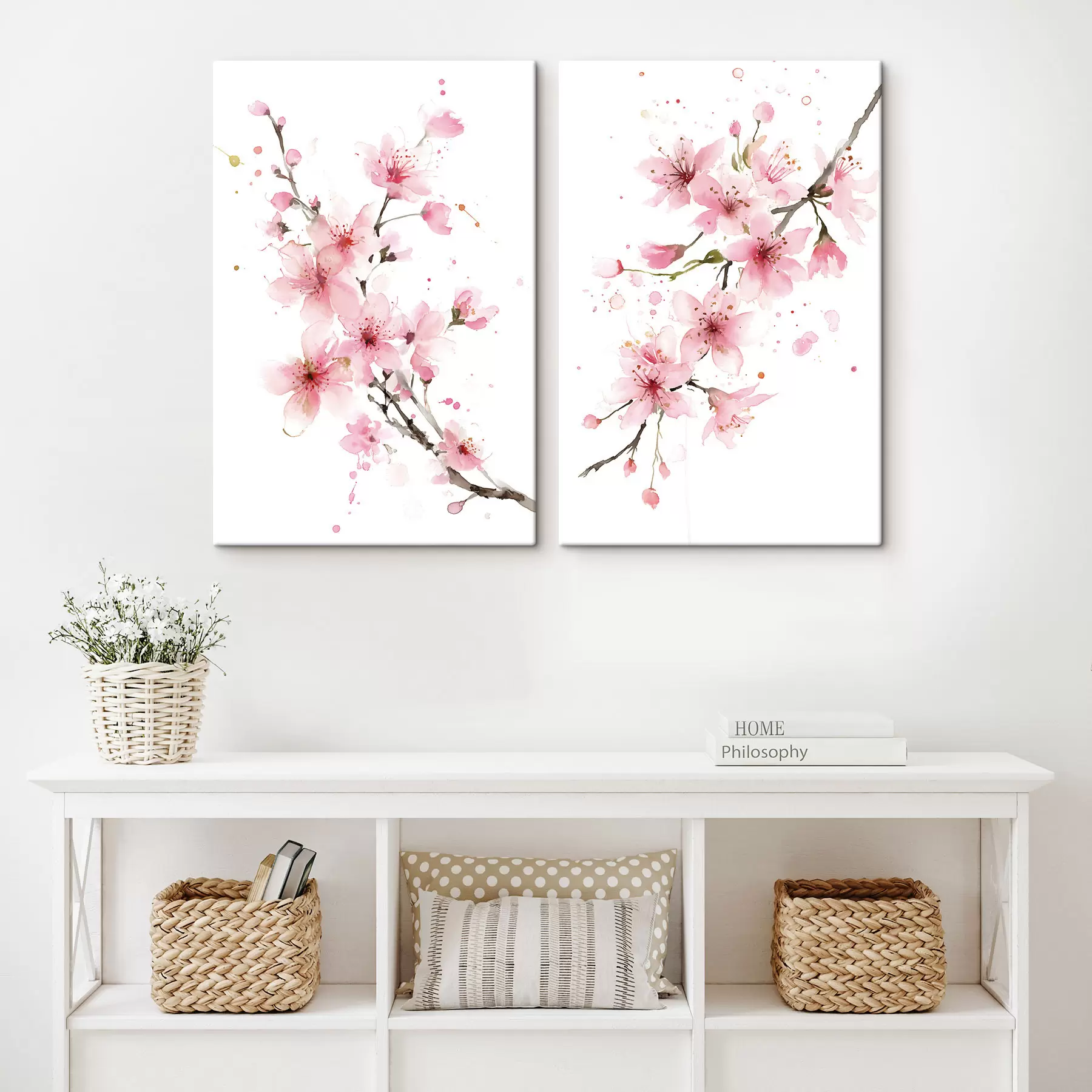 Tableau des branches d'abricotier en fleurs, dans un style aquarelle m30257